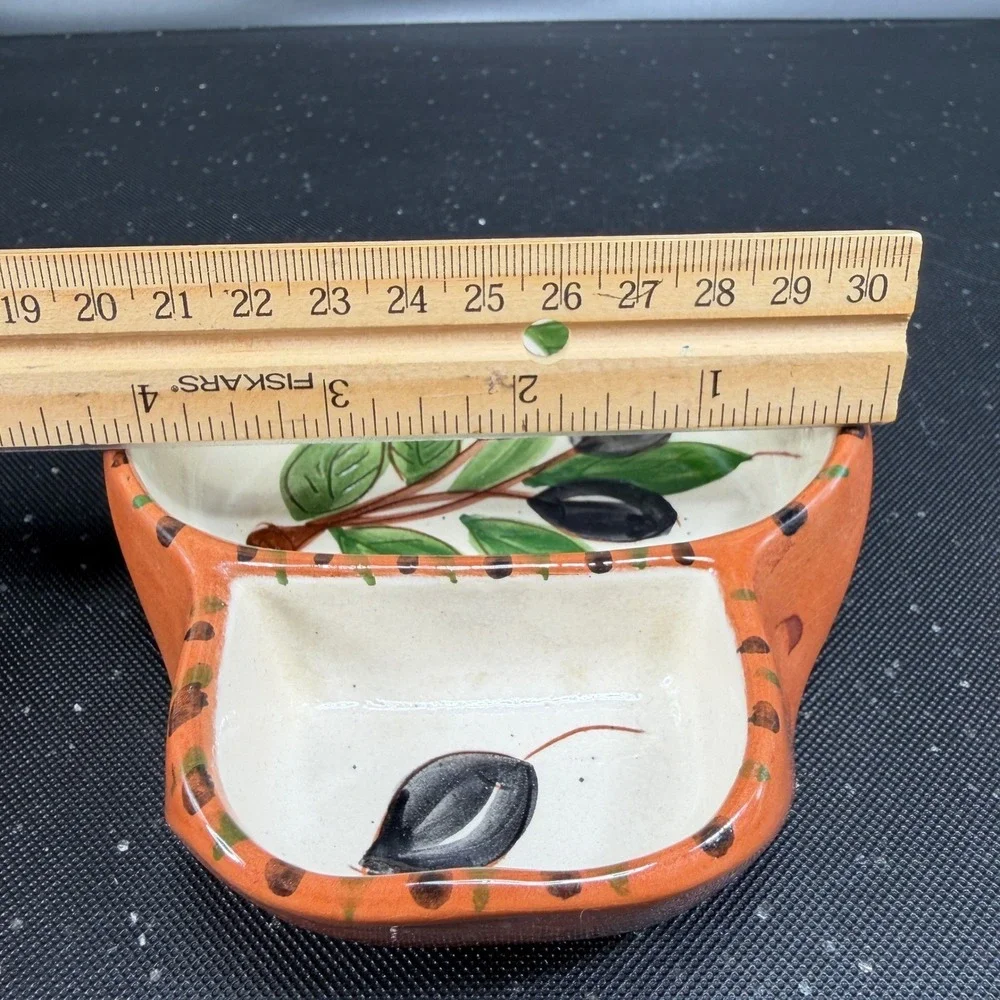 Olaria Oliverio Dourado Portugal Hand Painted Ceramic Olive Divided Serving Dish